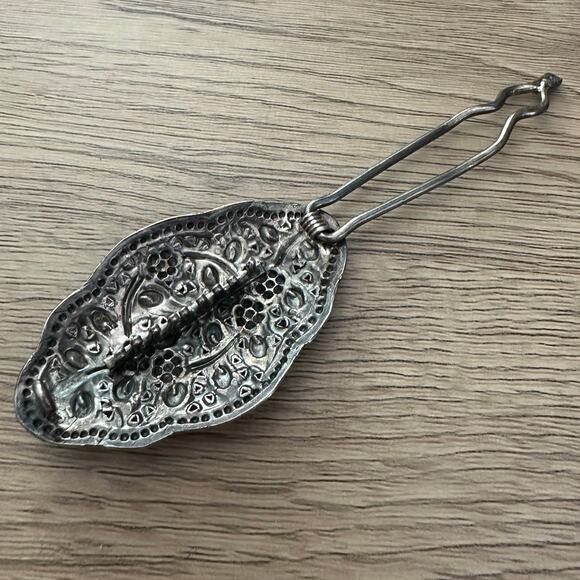 Antique Sterling Silver Victorian Edwardian Repousse Floral Hair Clip Barrette - Picture 5 of 7